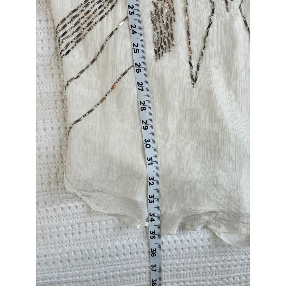 IKKS Shift Dress Mini White Metallic Beading Embellished Festival Women 38 or M - Picture 13 of 15
